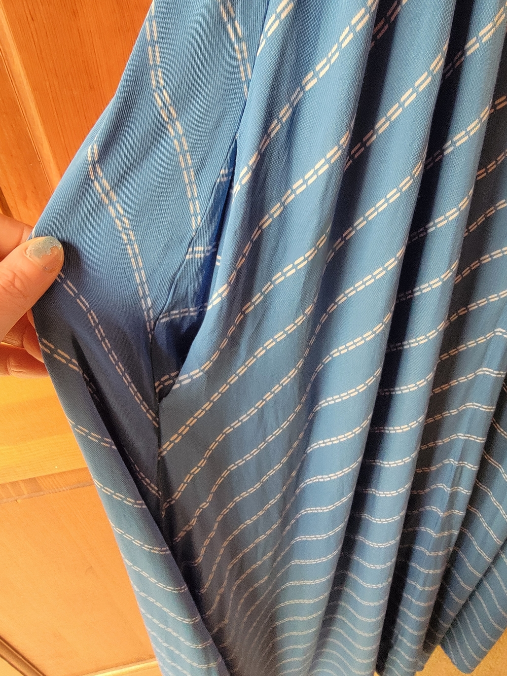 INDAH Blue White Striped 100% Bamboo V-Neck Maxi Dress Pockets XS - Picture 3 of 14